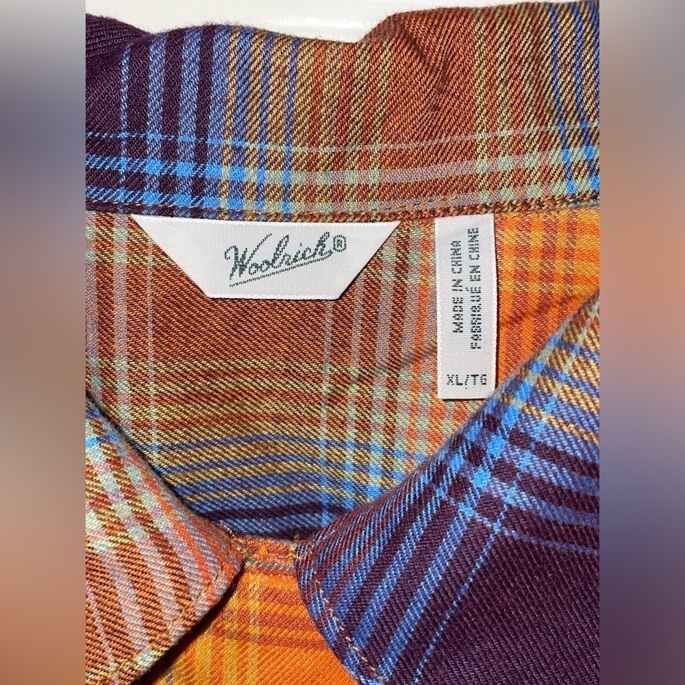 Woolrich Plaid Flannel Long Sleeve Shirt Purple /Orange/Blue Women’s Size XL - Picture 6 of 7